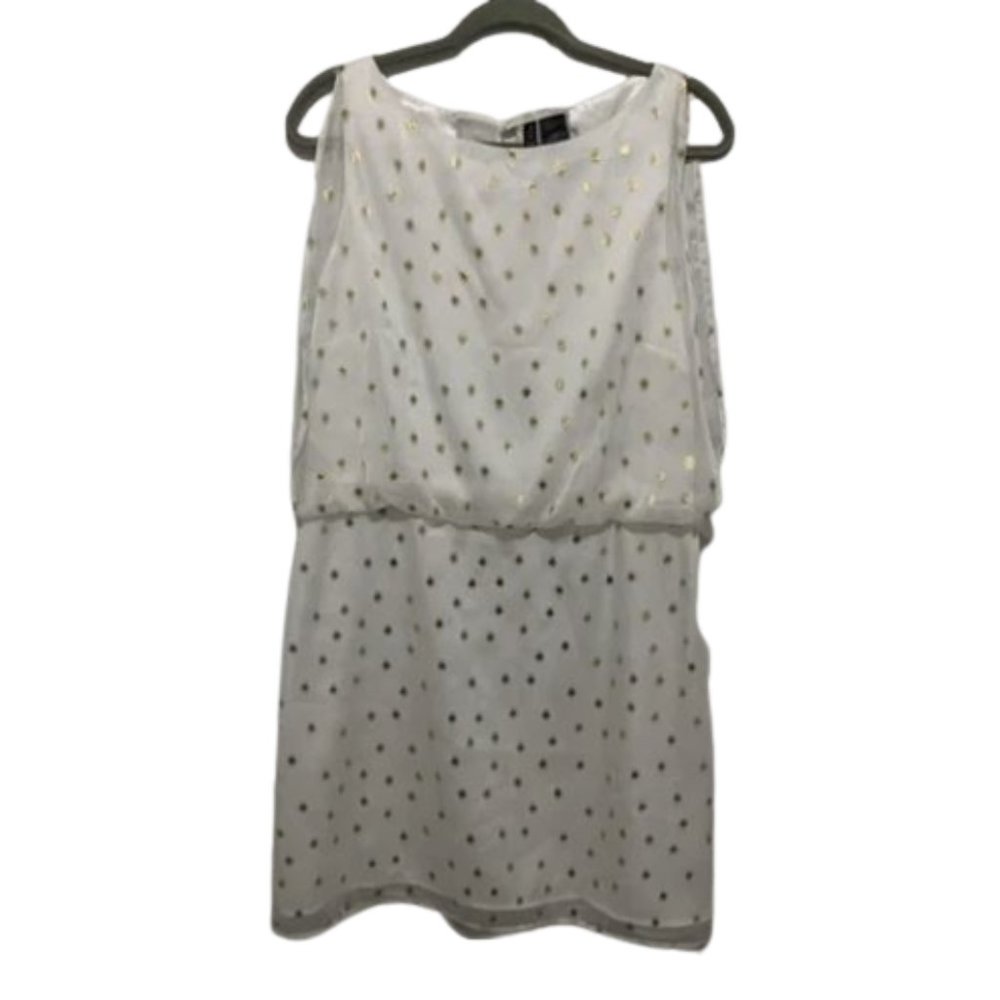 Bisou bisou white sleeveless dress with golden dots‎ size 14